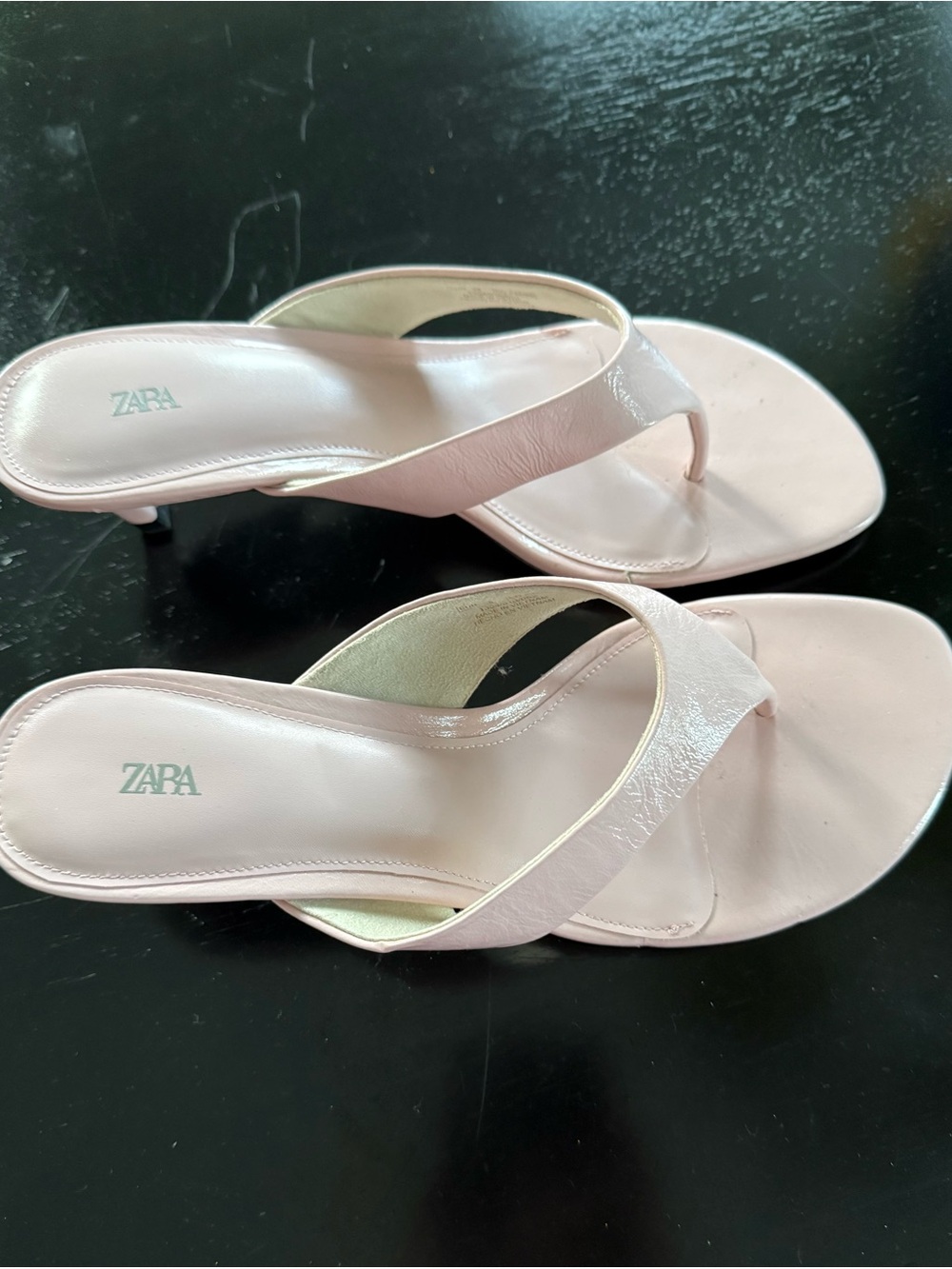 Zara Pale Pink Leather Thong Sandals - Minimalist Slip-On Thong 7.5 Mew $55 - Picture 4 of 10